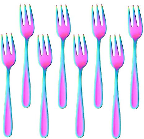 Buyer Star Appetizers Desert Forks, 18/10 Stainless Steel 3-Tine Cocktail Mini Salad Fruit Fork Sets of 8, 5.5 Inch