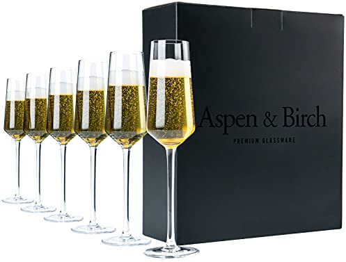 Aspen & Birch - Lot de 6 flûtes à champagne classiques – Flûtes à champagne – Verres à mimosa, verres à pied en cristal de qualité supérieure, transparents, 177 ml, flûtes à champagne en verre soufflé