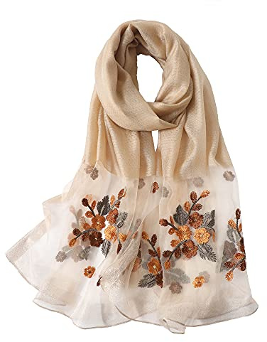 WINCESS.YU silkesscarf för kvinnor, lätta sjalar och scarfs för bröllop, mode, pashminasjal, broderade scarfs, Camel, one size