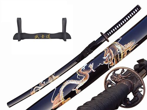 Katana Drache Schwert echt Metall Nicht Scharf Samurai Schwert aus Stahl mit Einer Scheide zur Dekoration für einen Sammler oder als Geschenk 4KM80-405BK