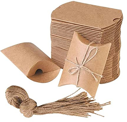 100 Pezzi Scatola di Caramelle in Carta Kraft, Scatole Cuscini Carta Kraft Vintage, Scatole di Caramelle per Cuscini, Scatole Portaconfetti in Carta Kraft per Bomboniere, Forniture Feste Compleanno