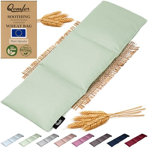 Körnerkissen - Wärmekissen Mikrowelle aus Baumwolle 46 x 12 cm - Weizen gefüllt - Weiches Dinkelkissen zur Schmerzlinderung Rücken, Nacken und Schulter - Tolles Geschenk - Hellgrün