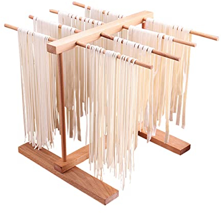 Secador de Pasta, Rejilla de Secado de Pasta de Madera Plegable Madera de Haya Natural, con Asas de 8 Barras Rejilla de Secadora Colgante de Espagueti, para Restaurante Hoga