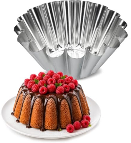 KADAX Moule à gâteau en Anneau, Moule à gâteau en tôle galvanisée, Moule à pâtisserie ondulé Haut, Moule à génoise pour gâteau en Anneau et gâteau au Chocolat, Moule à Couronne (21 cm, Argent)