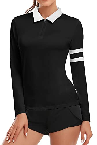 Soneven 1/4 Reißverschluss Golf Poloshirt Damen Langarm Polohemd Sport Polo Langarmshirt Damen Sportshirt mit Kragen für Wandern Golf Angeln