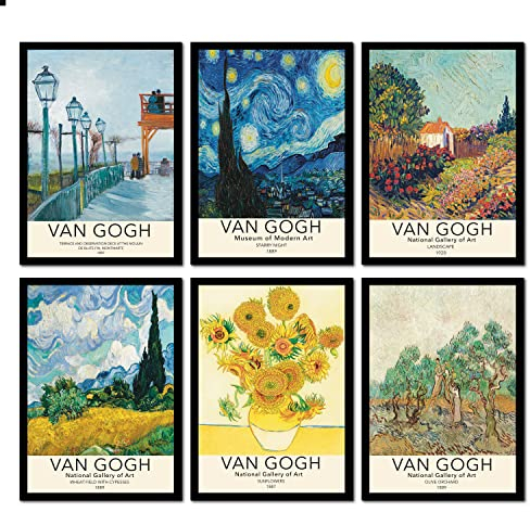 The Wall Gallery Kunstdrucke 6 Stück A4 Poster Set Van Gogh Wandbilder Vintage/Retro Wohnzimmer-Deko