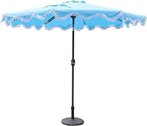 8.9ft Φ38mm Balkonschirm Kippbarer Sonnenschirm for den Außenbereich mit gefranster gewellter Kante und Kurbelmechanismus Strandschirm ohne Standfuß Himmelblau 270cm ( Color : Sky blue , Size : 270cm