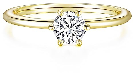 Titaniumcentral Damen Ringe Schmal Vorsteckring Gold Silver Rund Zirkonia Schlicht Zierlich Verspreche Verlobungsringe Eheringe (Gelbgold,53 (16.9))