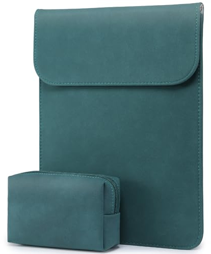HYZUO 15 Inch Laptop Sleeve Case Bag for MacBook Air 15 M5 A3448 M4 A3241 M3 A3114 M2 A2941 2026-2023, 15 Surface Laptop 7/6/5/4/3, MacBook Pro 15 2019-2016, Faux Suede Leather, Dark Green