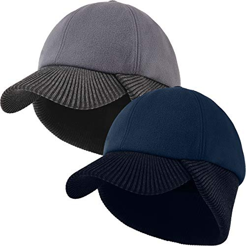 29 IYEBRAO 2 Piezas Gorra de Béisbol de Invierno con Orejeras para Hombre Mujer Unisex, Gorra de Lana Caliente Completa con Protección para las Orejas, Gorra al Aire Libre con Visera, Gorra Deportiva