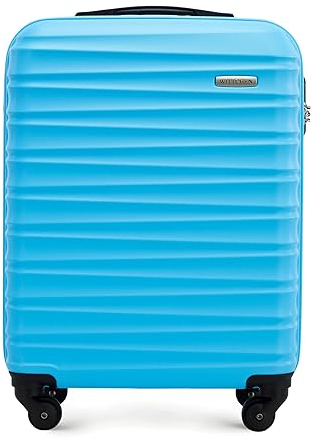 WITTCHEN Reisekoffer Handgepäck Kabinengepäck Rollkoffer Kabinenkoffer Kleiner Koffer Trolley Hartschale aus ABS 4 Spinner-Rollen Zahlenschloss Groove Line Größe S blau Lufthansa/Eurowings/Ryanair
