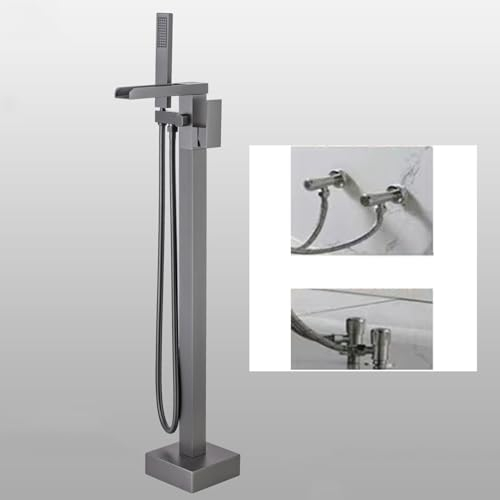 BiaoTeng Badewanne Freistehend Mit Armatur Wasserfall Einhebelmischer 360° Drehbarer 2 Funktionen Messing Armatur FüR Freistehende Badewanne, Grau