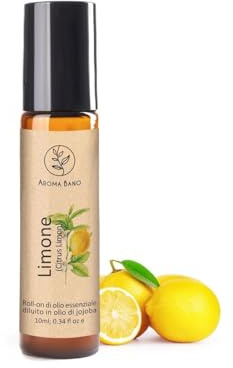 AROMA BANO Citron Eterisk Olja Roll-On 10ml med Jojobaolja – 100% Naturlig & Färdig att Använda – För Aromaterapi, Energi, Fokus & Välbefinnande – Frisk Citrusdoft