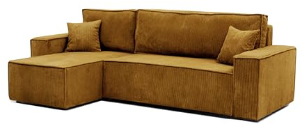 Ecksofa mit Schlaffunktion und Bettkasten 244 x 145 cm Senfgelb | 244 x 145 cm, Hoher Sitzkomfort, Flexible Ottomane, Wohnen und Schlafen, Integrierter Bettkasten