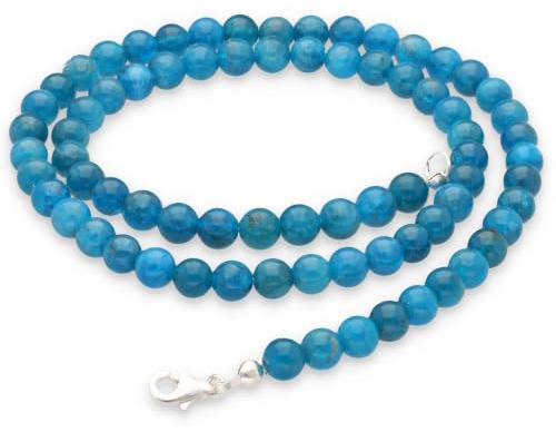 Apatit blau Kugelkette 6 mm Perlen 45 cm Kette Edelstein Heilstein Silber | Inkl. Edelsteinkarte | 925er Silber-Karabinerverschluss | Ideal als Geschenk