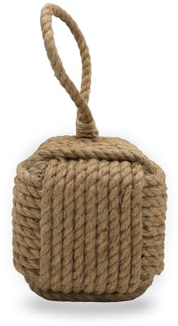 MesuBari Decorative Sailors Knot Rope Door Stop | Heavy Nautical Weighted Interior Door Stopper Knot with Handle | Twisted Doorstop for Bedroom, Living Room, Window Wedge, Bookend 6 inch (Natural)