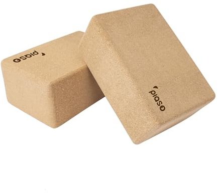 PIASO Cork Yoga Block 2 Pack for Pilates, Non-Slip & High Density Blocks for Meditation, Fitness and Stretching, Supportive and Flexibility Brick for Improve Poses Balance