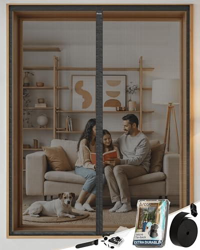 ARCOL Fliegengitter Fenster Magnet 60x150 cm aus Fiberglas – Schluss mit Mücken in 3 Min, Ultrafeines Insektennetz, Automatischer Verschluss mit Magneten & Gewichten, Extrabreites Klettband (Schwarz)