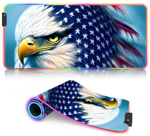 Mauspad professionale da gioco con bandiera degli Stati Uniti, Adler, Vogel, ROG XL Gaming-Mauspad, LED, schermo grande (80 x 30 x 0,3 cm) per computer, telefono, tastatore e laptop