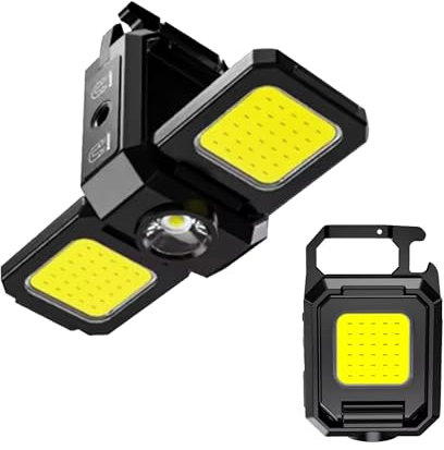 Mini Torcia Portachiavi Ricaricabile COB con Magnete – Luce LED Ultra-Luminosa 1000 Lumen, 4 Modalità, Gancio e Supporto Pieghevole – Lampada Compatta per Emergenze, Campeggio, Lavoro e Uso Quotidiano