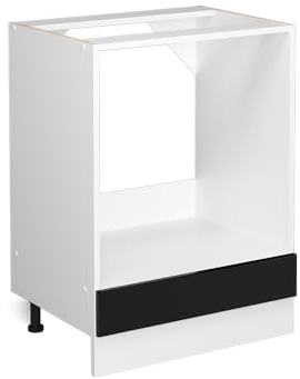 Vicco Herdumbauschrank R-Line, Schwarz Hochglanz, 60 cm, AP Eiche, zur freien Kombination innerhalb modularer Küchensysteme