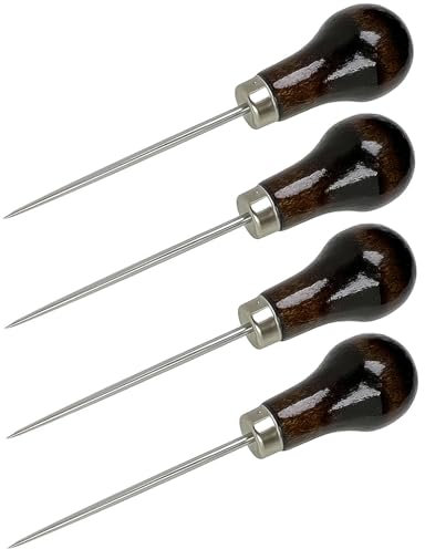 4 Pcs Scratch Awl Tool, with Gourd Shape Wooden Handle, Leather Awl Punch Tool,Tailors Awl, for Sewing Punching Stitching, Gourd Awl Repair Tool for Leather Craft Cloth