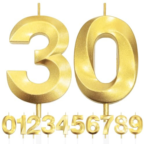 30th Bougie D'anniversaire à Paillettes Dorées au Design 3D, Bougies Numérotées pour 30e, Décorations de Dessus de Gâteau, Bougie de Gâteau pour Fête D'anniversaire, Anniversaire de Mariage