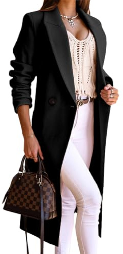 IDEALSANXUN Long Wool Coats for Women Fall Winter Trench Coat Peacoat Double Breasted Blazer Jackets Overcoat