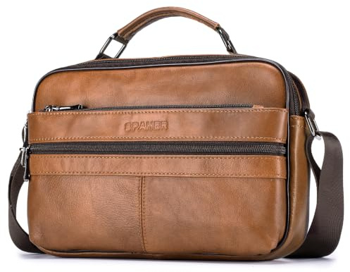 SPAHER Men Leather Shoulder Bags Messenger Business Bag Handbags Crossbody Satchel Sling Waterproof Travel Bag Daily Man Bag Gift with Adjustable Shoulder Strap for Ipad 9.7 Inch Brown