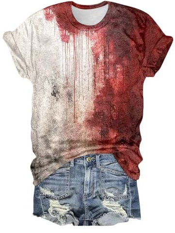 Tshirt Problem Gelöst mit Blut, Tshirt Teenager Mädchen, Tshirt Blut Verletzung Entsetzen Sommershirts Kurzärmeliger Rundhalsausschnitt Tops mit Blood Drucken Bluse Lässig Leichte Halloween Kostüm