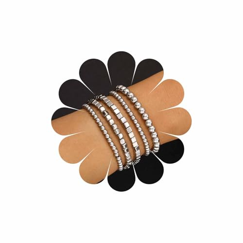 Wendalern Gold Beaded Bracelets Set Stacking Cube Bead Chain Bracelets Stretchy Strings Round Beads Bracelets Bead Ball Link Chain Bracelets Handmade Elastic Hand Jewelry for Women