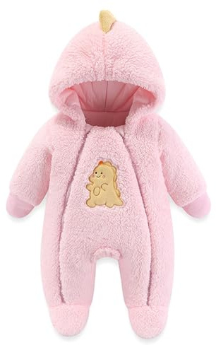 JiAmy Baby Snowsuit Hooded Romper Winter Outfits Boys Girls Cartoon Bear Fleece Jumpsuit Pink 0-3 Months