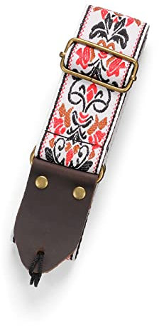 Gitarrengurt Vintage Blume Verstellbarer Gitarren-Schultergurt gewebte Stickerei Stoff Bassgurt Gürtel für E-Gitarre