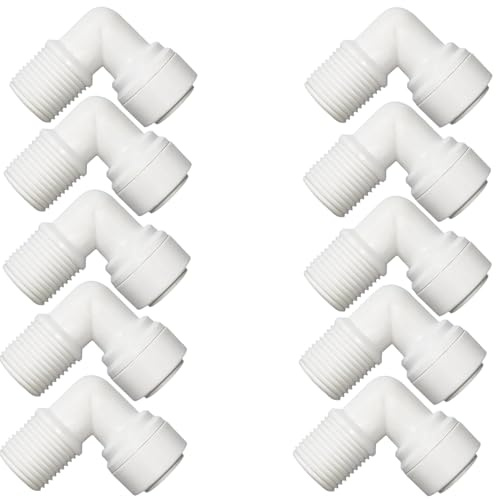 10 PCS Elbow Male Thread Adapter 1/4 Male x 1/4 OD Tube Quick Connect Fitting For RO Water System, Water Filter,Drinking Water, Water Purifier Tube Fitting