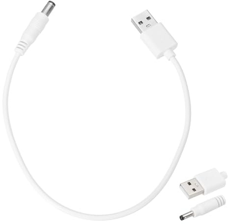 sourcing map USB to DC Power Cable 3A 5V DC Power Cord 5.5mm x 2.5mm Jack Charging Plug Connector Cable Adapter for Fan Camera Phone Tablet Devices (1ft/0.3 m, White)