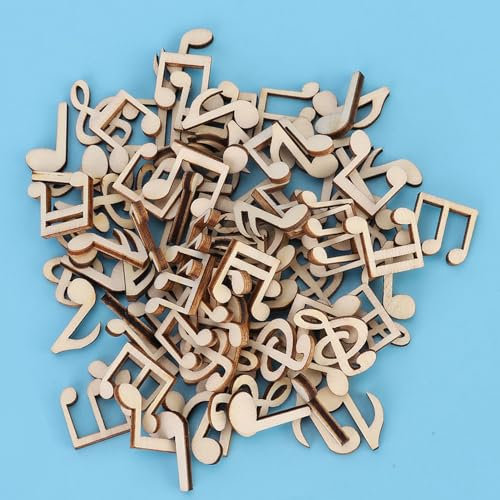 100 Stück Hölzerne Musiknoten, Gemischt, Dekorativ, 2 Cm, Notenklammer, Dekorationszubehör für Bastelpartys (hölzerne Musiknoten)