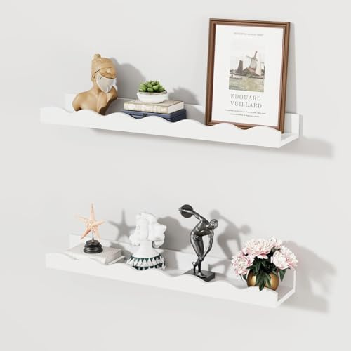 Tokusyou Vägghylla barnrum barn bokhylla vägg svävande hylla set om 2 vit massivt trä hyllplan hängande hylla modern dekor för badrum sovrum vardagsrum kök, 40 × 12 × 5,4 cm
