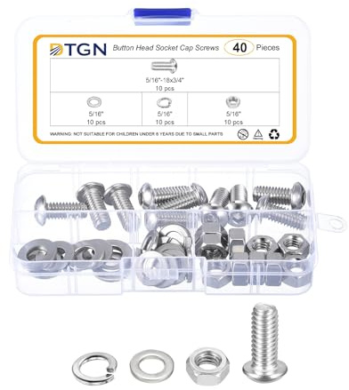 DTGN 40Pcs 5/16-18x3/4 Button Head Socket Cap Screws - 304 Stainless Steel Bolt Nut Set Washer Assortment Kit - Good for Road Bicycle, Mountain Bike, Auto | Bolt Nut Set Washer Assortment Kit - Good for Road Bicycle, Mountain Bike, Auto
