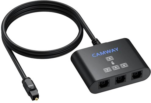 CAMWAY Distributeur Audio Optique 1 Entrée 3 Sorties - Commutateur Audio Numérique SPDIF/Toslink - Câble Fibre Optique 1M Inclus - Compatible PS3/Xbox/Blue-Ray DVD players/HDTV/Ampli