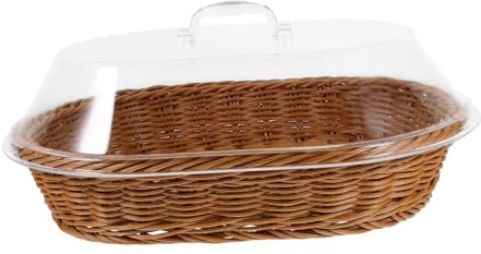 Ciieeo Panier à Pain Tressé Ovale 36 Cm avec Couvercle Transparent en Acrylique et Pp, Panier Pratique et Facile à Laver pour Bureau et Boulangerie