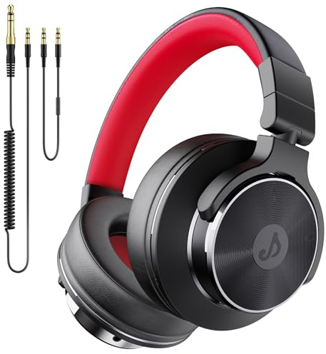 syndesmos Wired Over Ear Headphones DJ & Monitoring Headphones with 50mm Neodymium Drivers and 1/4 to 3.5mm Jack Headphone for DJ Studio Podcast AMP Recording Monitoring Guitar Electric Drum (Red)