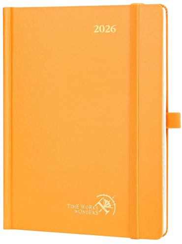 POPRUN Kalender 2026 Buchkalender 22 x 16,5 cm, 12-Monate-Terminplaner (Jan.2026-Dez.2026), Wochenplaner 2026 Hardcover mit Innentasche - Orange