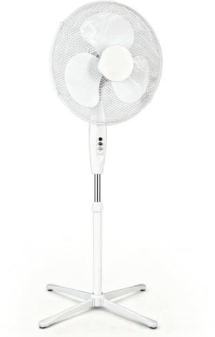 AIBULO 16-Inch Pedestal fan 45W – 3- Super Speed Oscillating Cooling with Adjustable Height & Quiet Operation – Floor Standing for Bedroom, Office & Home – White