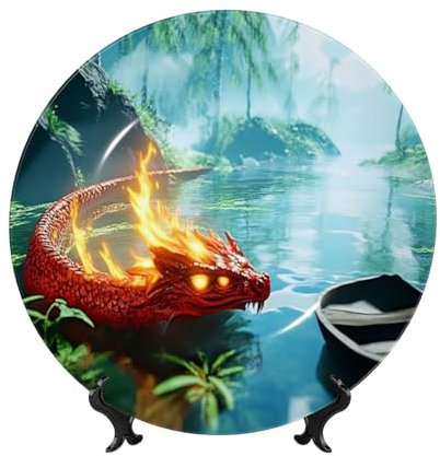 Piatto decorativo in porcellana cinese Loong rosso fuoco – decorazione per la casa di lusso, stile vintage, estetica moderna, motivi unici, ideale per collezionisti 17,8 cm