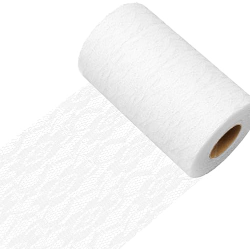TNSLAND Tischläufer Spitze Weiß, 15cm X 22m Weißer Tischläufer Weiß Spitzenstoff, Tischband Spitze Dekoration für Hochzeit Taufe Kleidung DIY