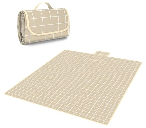 YAFALA Picknickdecke wasserdicht für den Außenbereich extra große Strand-Campingdecke, tragbare Faltbare Picknickmatte, Geeignet für Gras, Strand, Camping, Familienpicknick(Beige, 200x200 cm)