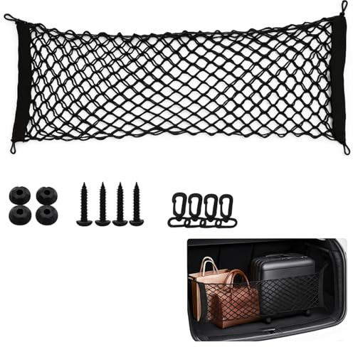 WUERKIYA Organizador de Coche Red elástica Doble Capa para Maletero con Ganchos giratorios 360°, Alta Elasticidad, Color Negro, 1 Unidad, Ideal para Viajes Familiares y Compras diarias