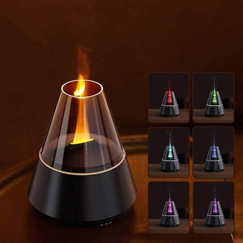 Diffuseur d'Huile Essentielle, 120ml Ultrasonique Diffuseur Huiles Essentielles Electrique avec Lumière Effet Flamme, 7 Couleurs Diffuseur Huiles Essentielles pour Chambre, Spa, Yoga, Massage