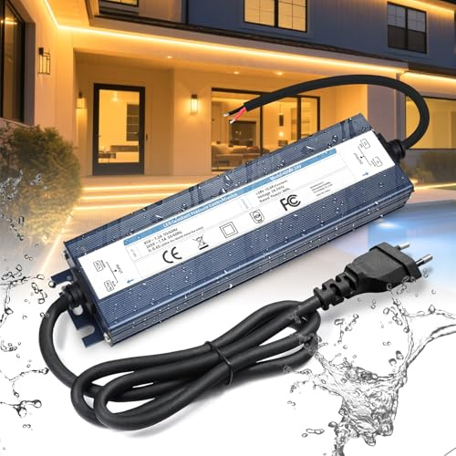 BRIMETI Transformador 220V a 24V Driver LED 400W 16.6A Exterior Impermeable IP67 Fuente de Alimentación con Enchufe Adaptador de Bajo Interior Controlador Tensión Voltaje Constante para Tira LED