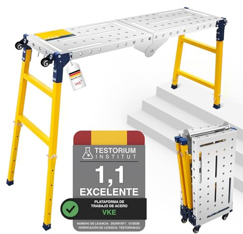 VKE Piattaforma da Lavoro 140 × 36 × 110 CM in Lamiera Zincata, 500 KG Portata, Trabattello Portatile, Piedini Antiscivolo, Tavolo da Lavoro Pieghevole,con 4 Ruote Universali